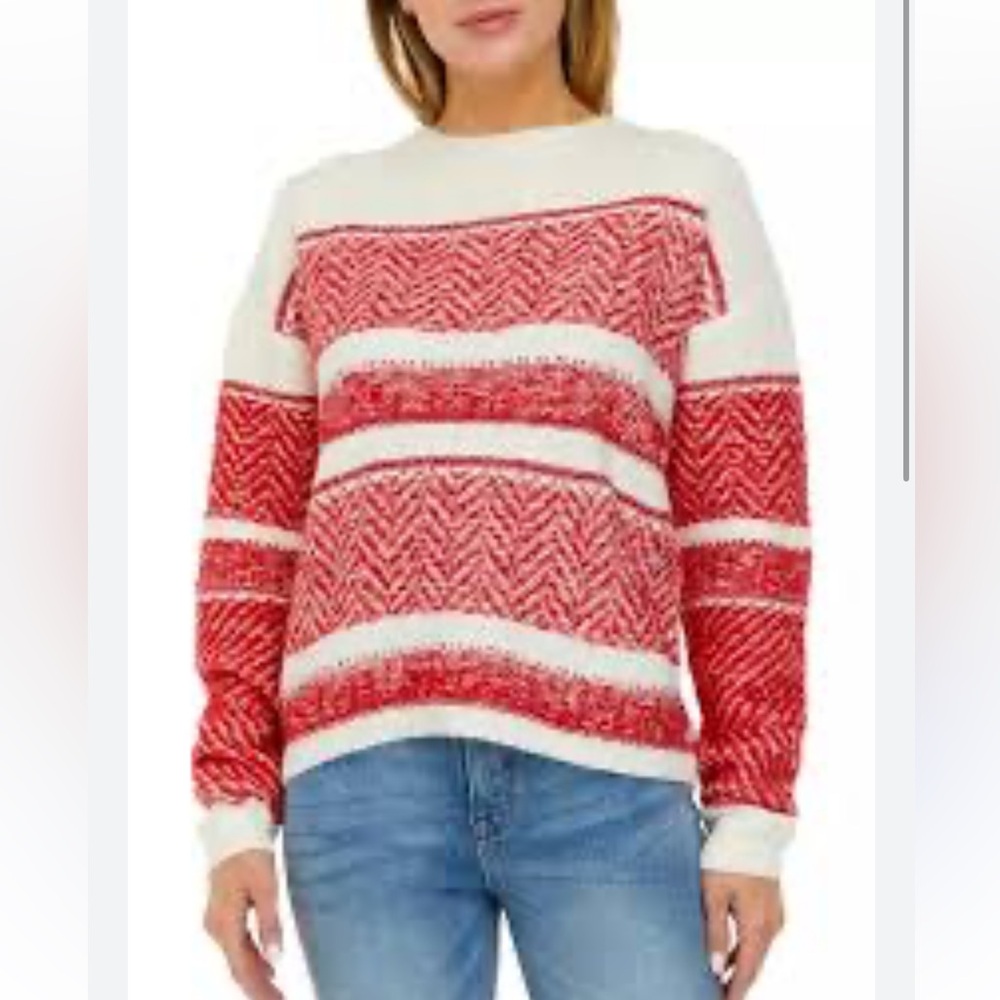 Wonderly Red & Cream Chevron Striped women’s sweater Sz L Soft red & cream $64